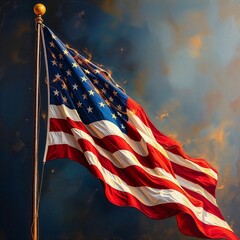 Ominous American Flag Blowing in the Wind
