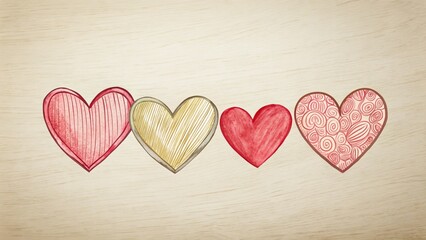 Obraz premium Hand-Drawn Heart Set: Four Cute Doodle Hearts, Perfect for Valentine's Day or Romantic Designs