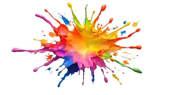 Colorful paint splashing exploding on transparent background