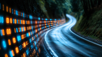 Abstract visualization of wireless data transmission and high speed internet A dynamic data stream flows through a futuristic digital network Symbolizing big data cybersecurity and neural networks