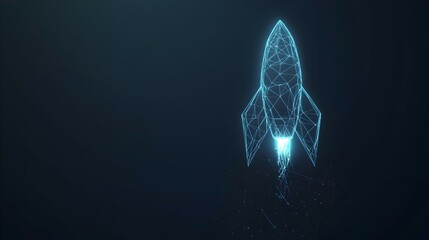 Abstract Polygonal Rocket Launching into Space - Futuristic Technology Concept