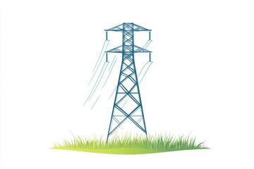 Raining on electricity pylon in grassy field