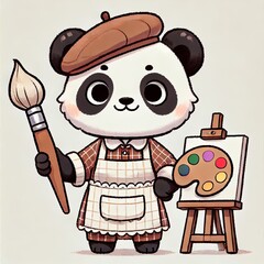 Fototapeta premium Cartoon Panda Painter Holding Palette