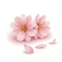 Fototapeta premium Scattered Cherry Blossoms on White Background 