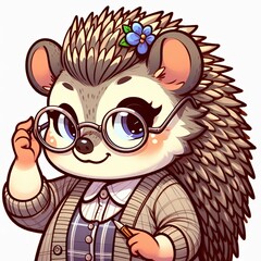Naklejka premium Wise Hedgehog Teacher in Cardigan