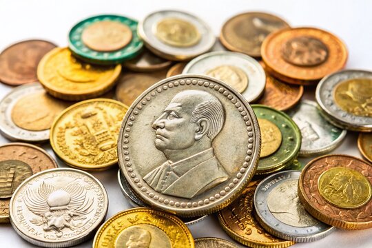 Indian Vintage & Modern Coins: Chanakya 5 Rupee, Currency Collection, White Background