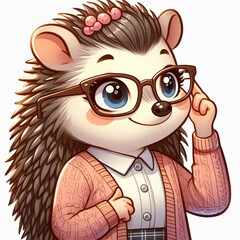 Fototapeta premium Cartoon Hedgehog at Work with Books