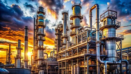 Fototapeta premium Industrial Refinery Plant: Close-up of Chimney and Pipes - Stock Photo