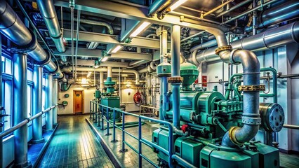 Fototapeta premium Industrial Ship Engine Room Purifier System - Clean Energy Technology Stock Photo