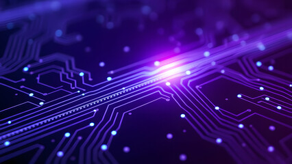 A seamless vector pattern of electronic circuit board lines and microchips illustrates the intricate design of modern digital technology