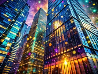 Obraz premium Iridescent Glitter Skyscraper Facade - Modern Urban Exploration Photography