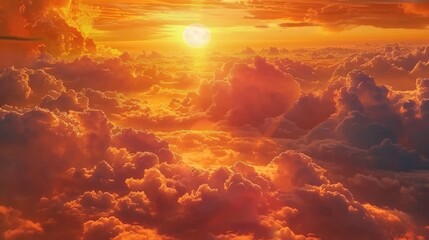 Fototapeta premium Breathtaking sunset over a vibrant cloudscape, casting warm hues across the sky, evoking tranquility and wonder