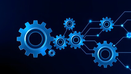 Blue abstract background with gears and cogwheels illustrating mechanical engineering concepts