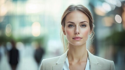 Obraz premium Portrait of a Young Woman with Blonde Hair and Green Eyes