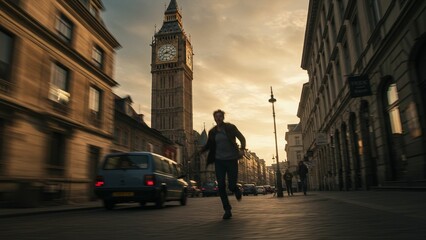 Running Man Escaping Through London Streets