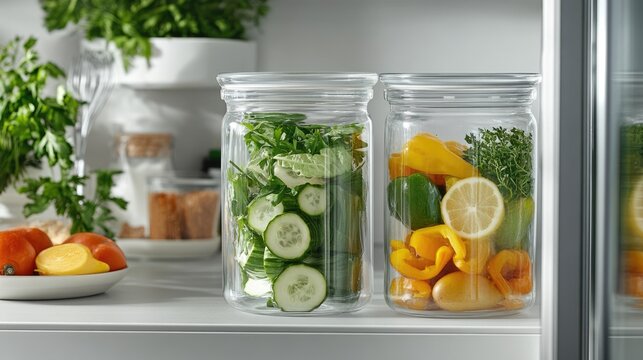 Airtight borosilicate glass containers preventing food odors inside a fridge