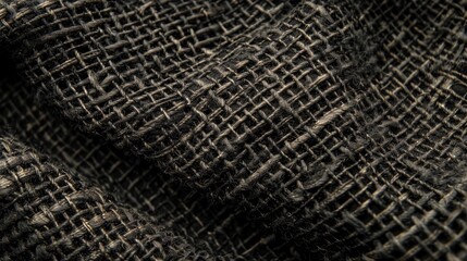 Fototapeta premium Close-up of textured black fabric showcasing intricate weave patterns, ideal for textile design and fashion