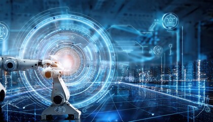 Obraz premium Firefly Futuristic AIIntegrated Robotics for Smart Infrastructure Development