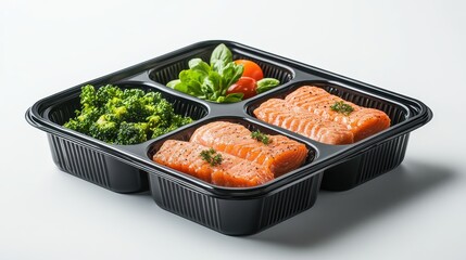 Fitness meal boxes with lean proteins and greens, athletic lifestyle. 