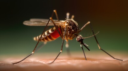 Fototapeta premium A Mosquito Piercing Human Skin with Its Proboscis