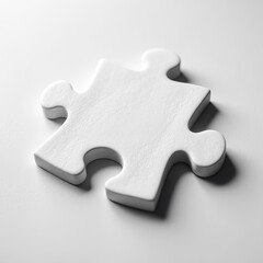 Fototapeta premium Clear Intricacy and Smooth Texture: A Stunning White Jigsaw Puzzle Piece on a Pure White Surface. A white jigsaw puzzle piece on a white surface.