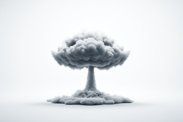 A large cloud formation resembling a mushroom cloud, symbolizing the power and devastation of a nuclear explosion. The white background emphasizes the scale and intensity of the cloud