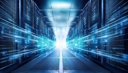 Obraz premium Firefly Futuristic Data Server Room with Glowing Digital Connectivity