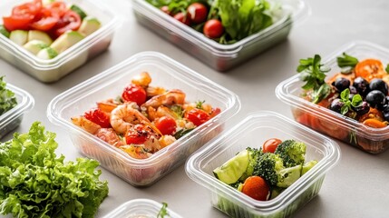 Freshly packed boxed meals with transparent lids, quality assurance.