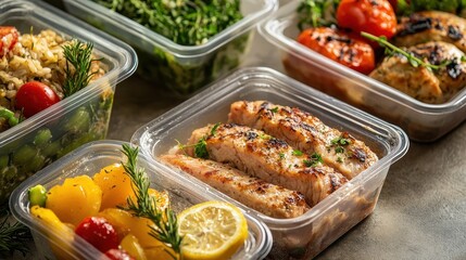 Freshly packed boxed meals with transparent lids, quality assurance.