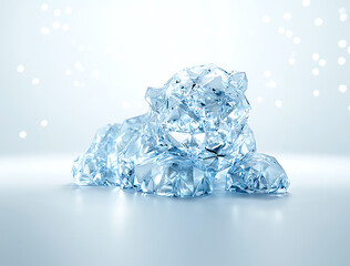 low poly ice sculpture of lion, showcasing intricate details and shimmering surface. artwork captures sense of elegance and creativity