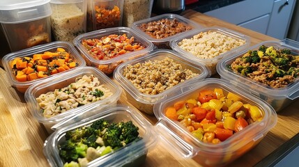 Gourmet meal prep boxes, balanced diet, high-protein and low-carb options. 