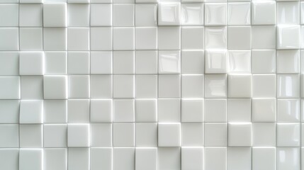 An abstract view of white glossy tiles with varying textures and levels, creating a modern and elegant design.
