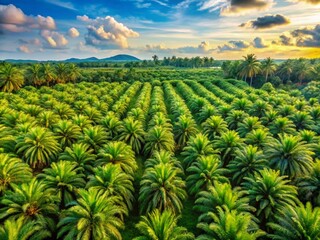 Lush Green Sago Palm Plantation Landscape - Abundant Sabudana Crop