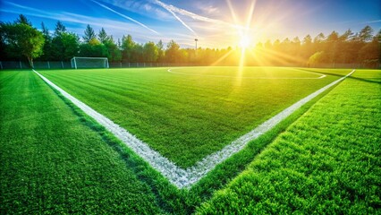 Obraz premium Lush Green Soccer Field with Crisp White Lines - Perfect for Sports Photography