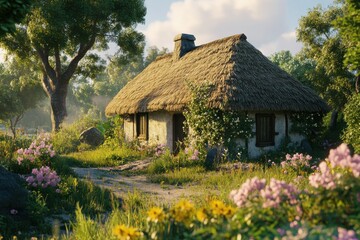 Rural cottage with a thatched roof, warmth
