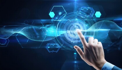 Firefly Hologram Hand Touching a Floating Augmented Reality Interface