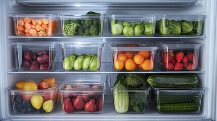 Refrigerator with organized food storage using borosilicate glass containers