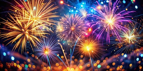 Naklejka premium Macro Fireworks: Exploding Color & Sparkle at Night Celebration