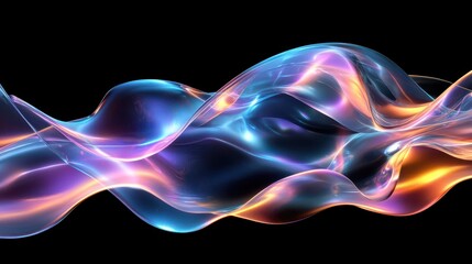 Obraz premium A vibrant and fluid abstract wave, blending vibrant blue, pink, and orange hues against a black background, evoking a sense of motion and energy.