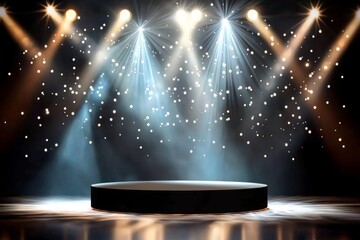 Empty podium set against a backdrop of focused light.