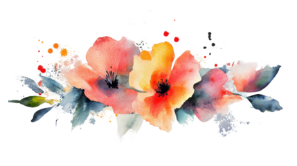 Watercolor painting of poppy flowers with transparent background
