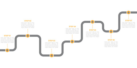 Infographic roadmap design template. Business Timeline of 7 Important Business Events annual business presentation. Vector illustration