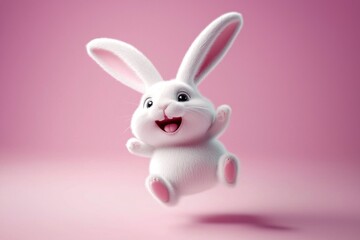 Delightful springtime illustration featuring a cheerful jumping rabbit.