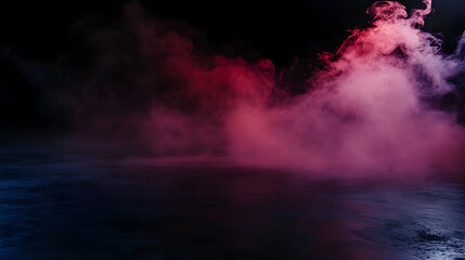 Obraz premium Pink and blue smoke on dark floor, studio background, design element
