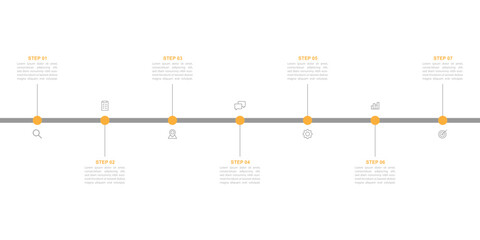 Infographic roadmap design template. Business Timeline of 7 Important Business Events annual business presentation. Vector illustration