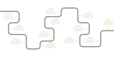 Infographic roadmap design template. Business Timeline of 12 Important Business Events annual business presentation. Vector illustration