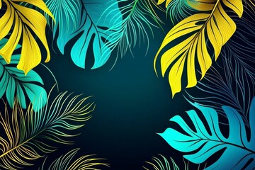 Neon-inspired digital art showcasing jungle leaves, perfect for summer aesthetics.
