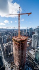 Obraz premium City skyscraper construction crane aerial view