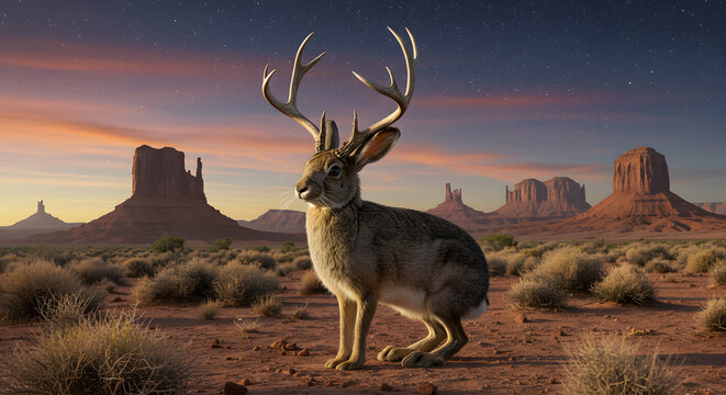 Monument Valley Jackalope: A Surreal Sunset in the American Southwest