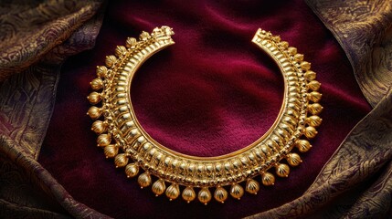 Obraz premium A freshly cleaned gold necklace resting on a velvet cloth after treatment